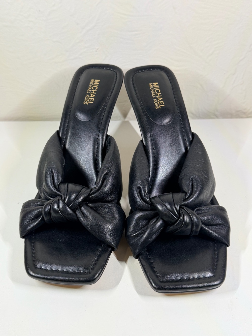 MICHAEL Michael Kors Black Knotted Leather Slide Mules